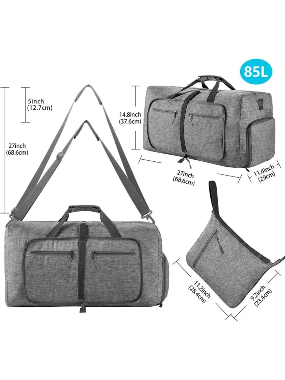 Spacious Foldable Travel Duffle Bag with Shoe Compartment - 65L/85L/115L Options